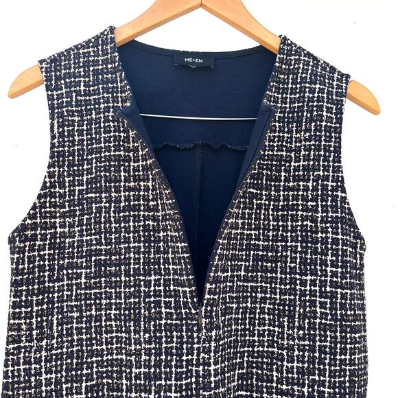 ME+EM Ponte Jacquard Tweed Shift Mini Dress Short 8 Navy Blue Office Work - Picture 10 of 10